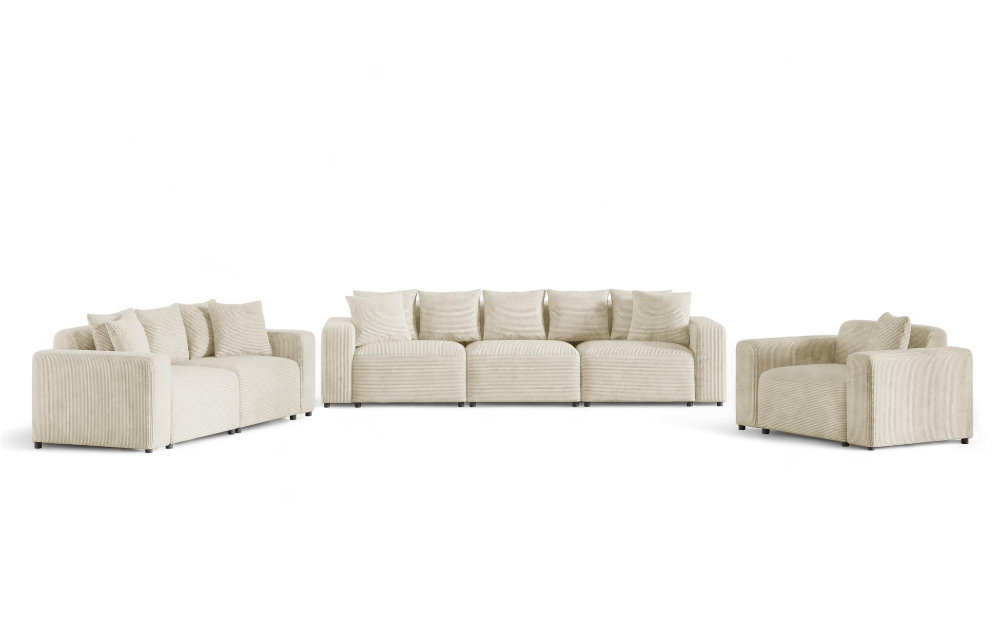 SOFASET Megan 3-2-1 In Poso - Creme, Holzwerkstoff/Textil (327/75/98cm) - Fun Möbel