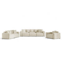 SOFASET Megan 3-2-1 In Poso - Creme, Holzwerkstoff/Textil (327/75/98cm) - Fun Möbel