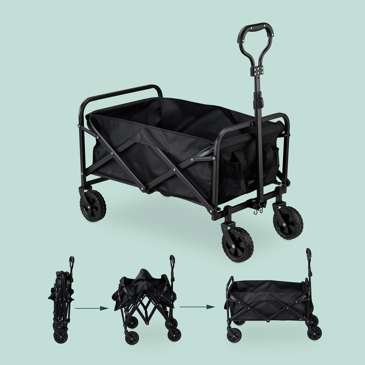 BOLLERWAGEN - Schwarz, Kunststoff/Textil (74/95/48cm) - Relaxdays