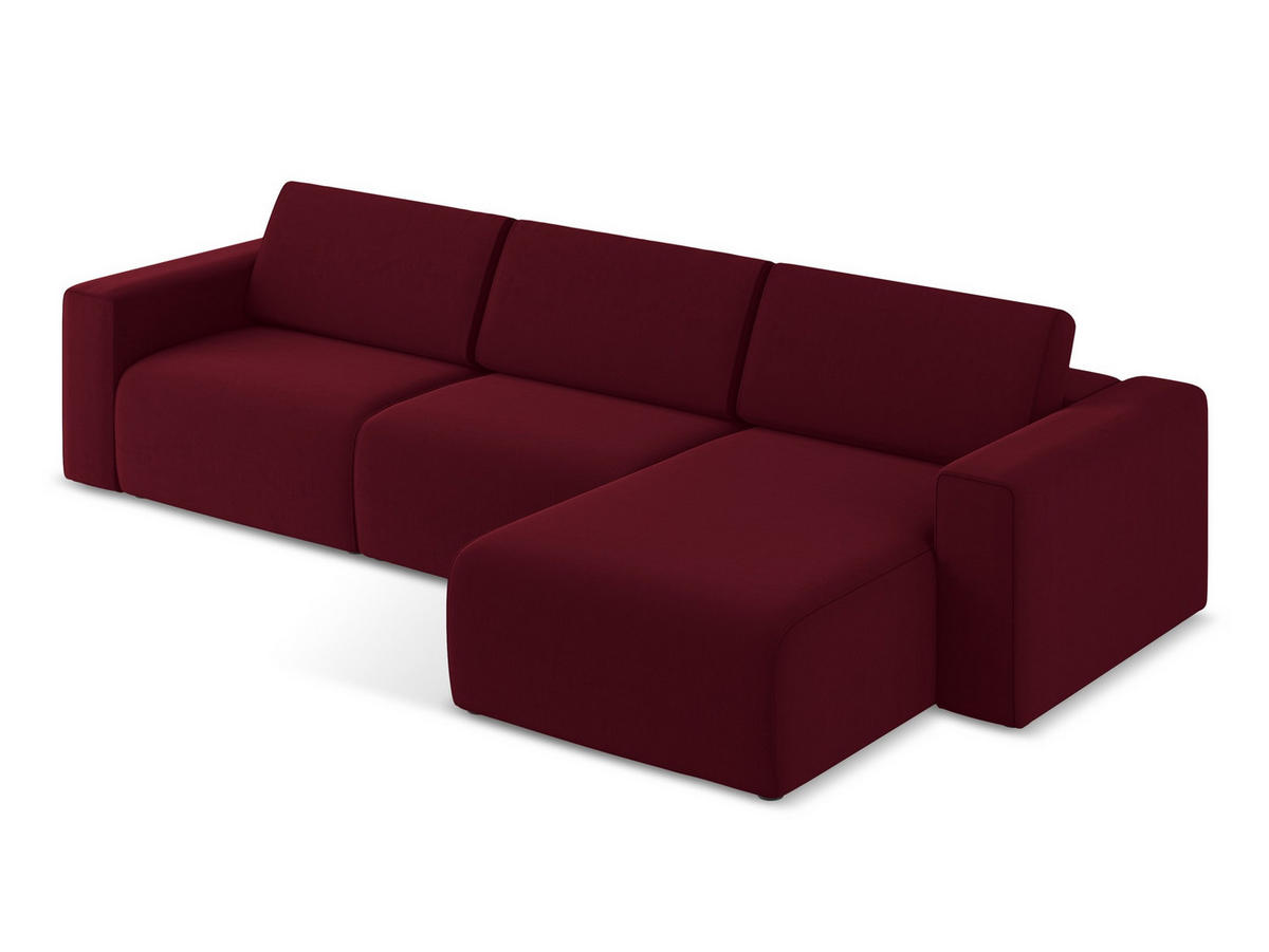 ECKSOFA Rechts Samt Stoff Rot - Bordeaux/Beige, Kunststoff/Textil (314/167cm) - Makamii