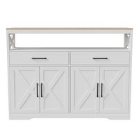 SIDEBOARD mit 2 Schubladen und 2 Türen - moderne skandinavische Optik und schwarze Griffe - Weiß und Natur - Weiß, Holzwerkstoff (140/105/40cm) - DELFA