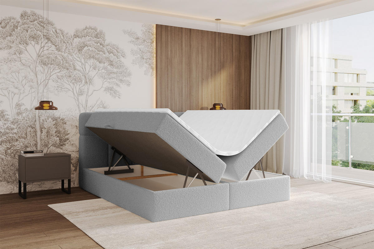 BOXBETT mit Matratze H4 - FAMA - 160x200 cm Hellgrau Quelle - Hellgrau, Holzwerkstoff (160/200cm) - ALTDECOR