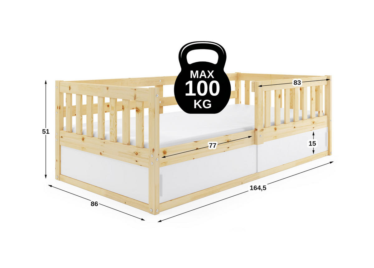 KINDERBETT Smart, 80x160, mit Stauraum Pine - Naturfarben, Holz (80/160cm) - Interbeds