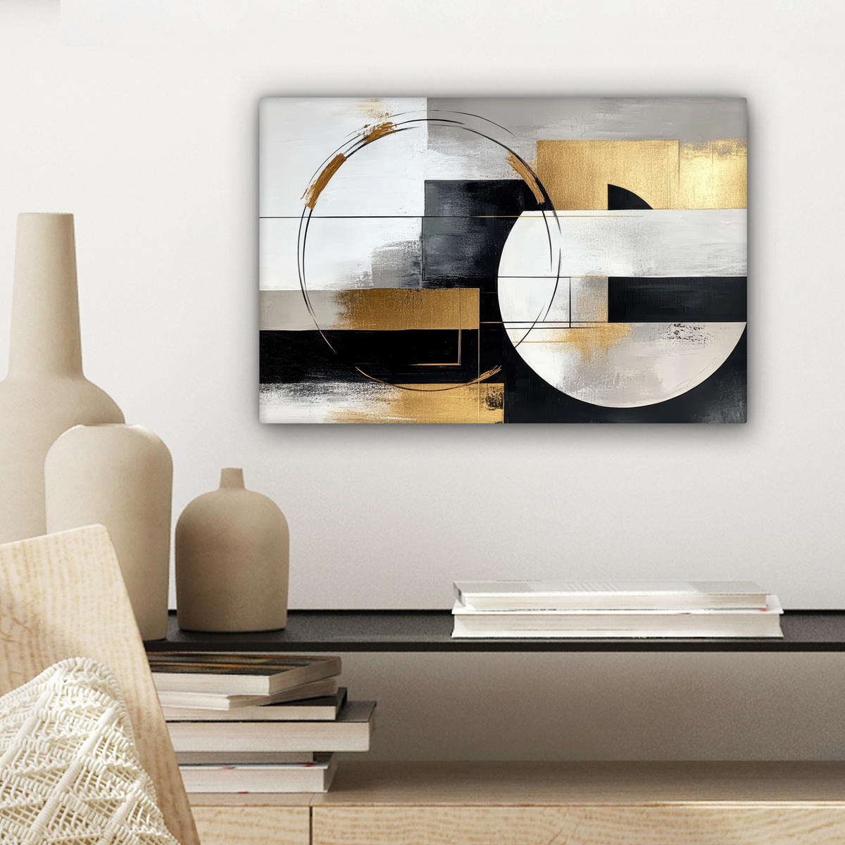 LEINWANDBILD - Abstrakt - Gold - Silber - Formen - Ästhetik - 30x20 - Deko XXL - Multicolor, Textil (30/20cm) - MuchoWow