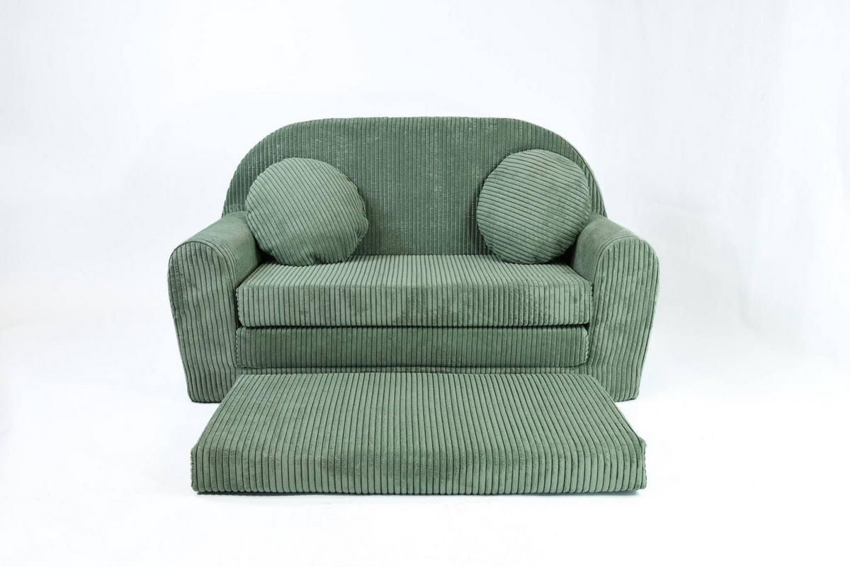 KINDERSOFA MIT VERLÄNGERUNG aus Kuschel-Cord in Hellgrün - Hellgrün, Textil (100/60/50cm) - Fortisline