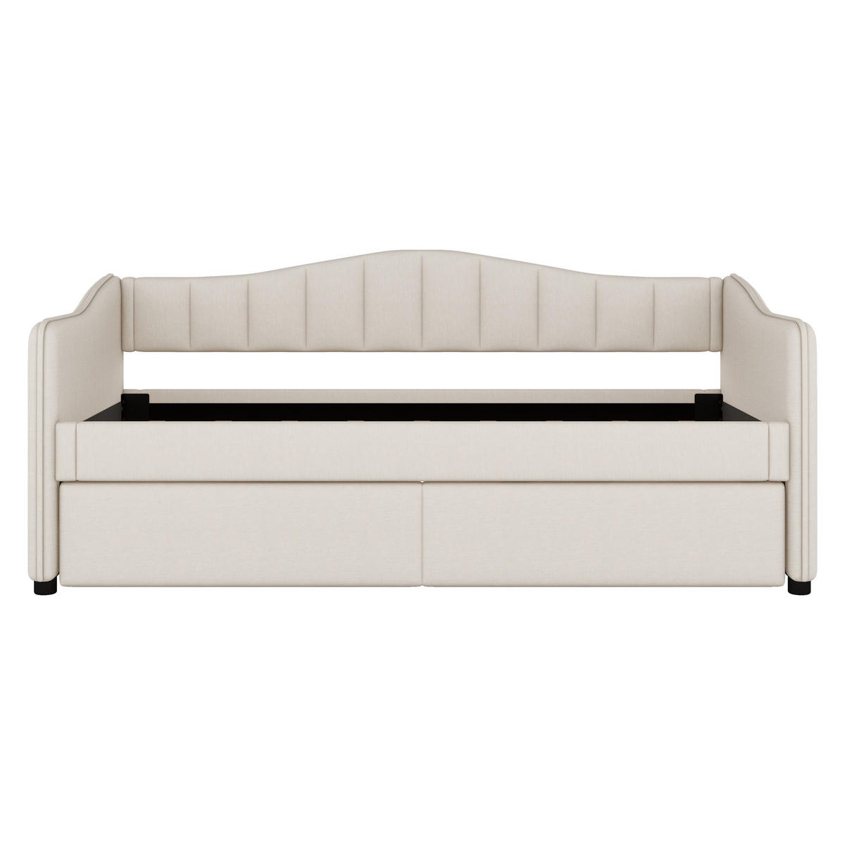 POLSTERBETT 90/200 cm Beige mit Ausziehbett und LED-Beleuchtung aus Leinen und MDF - Beige, Textil (90/200cm) - OKWISH