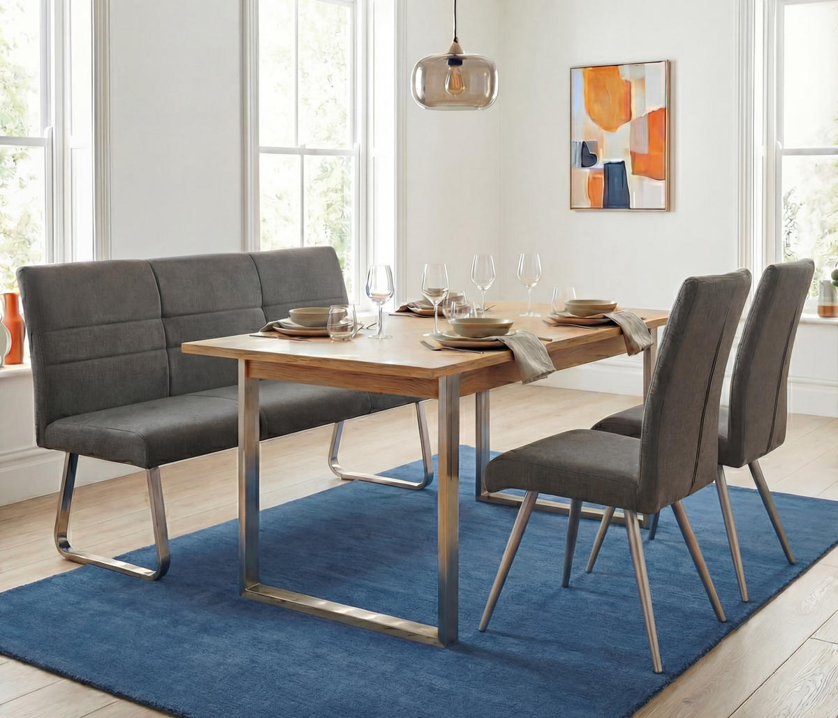 ESSZIMMER-SET Grau 3er-Set - Grau, Textil (160/99/68cm) - MCW