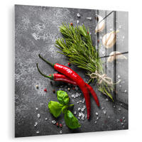 OBRAZ NA AKRYLOVOM SKLE Korenie - bylinky - korenie - betón 90x90 cm - tmavosivá, sklo (90/90cm) - MuchoWow