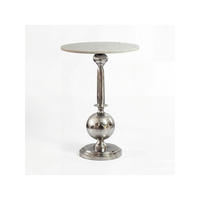 BEISTELLTISCH SARNANO, Marmor, Silber-Weiß, Ø 40 x 57 cm - Silberfarben, Stein/Metall (40/40/57cm) - KADIMA DESIGN