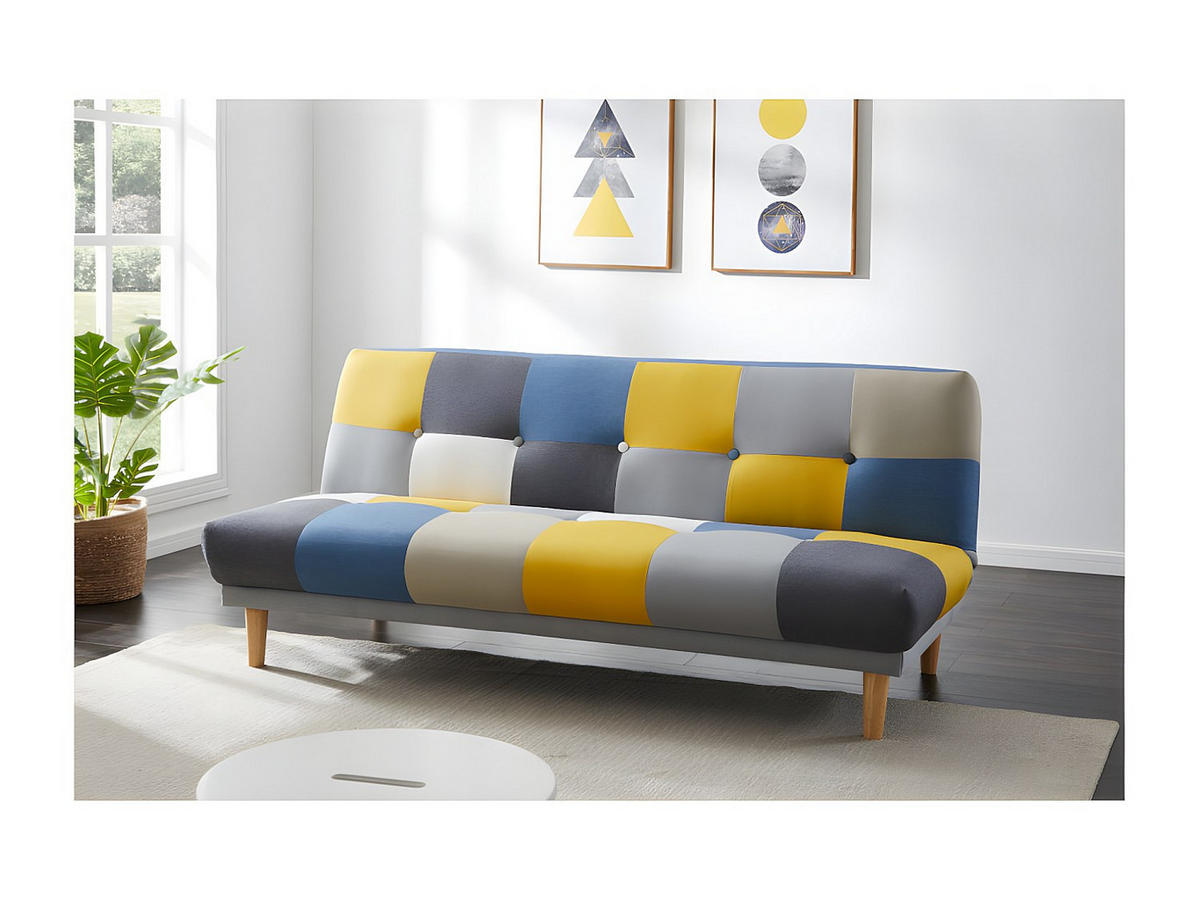 SCHLAFSOFA Klappsofa 3-Sitzer - Stoff - Patchwork Grau, Blau & Gelb - MARDAG - Multicolor, Textil (178/74/98cm) - Vente-Unique