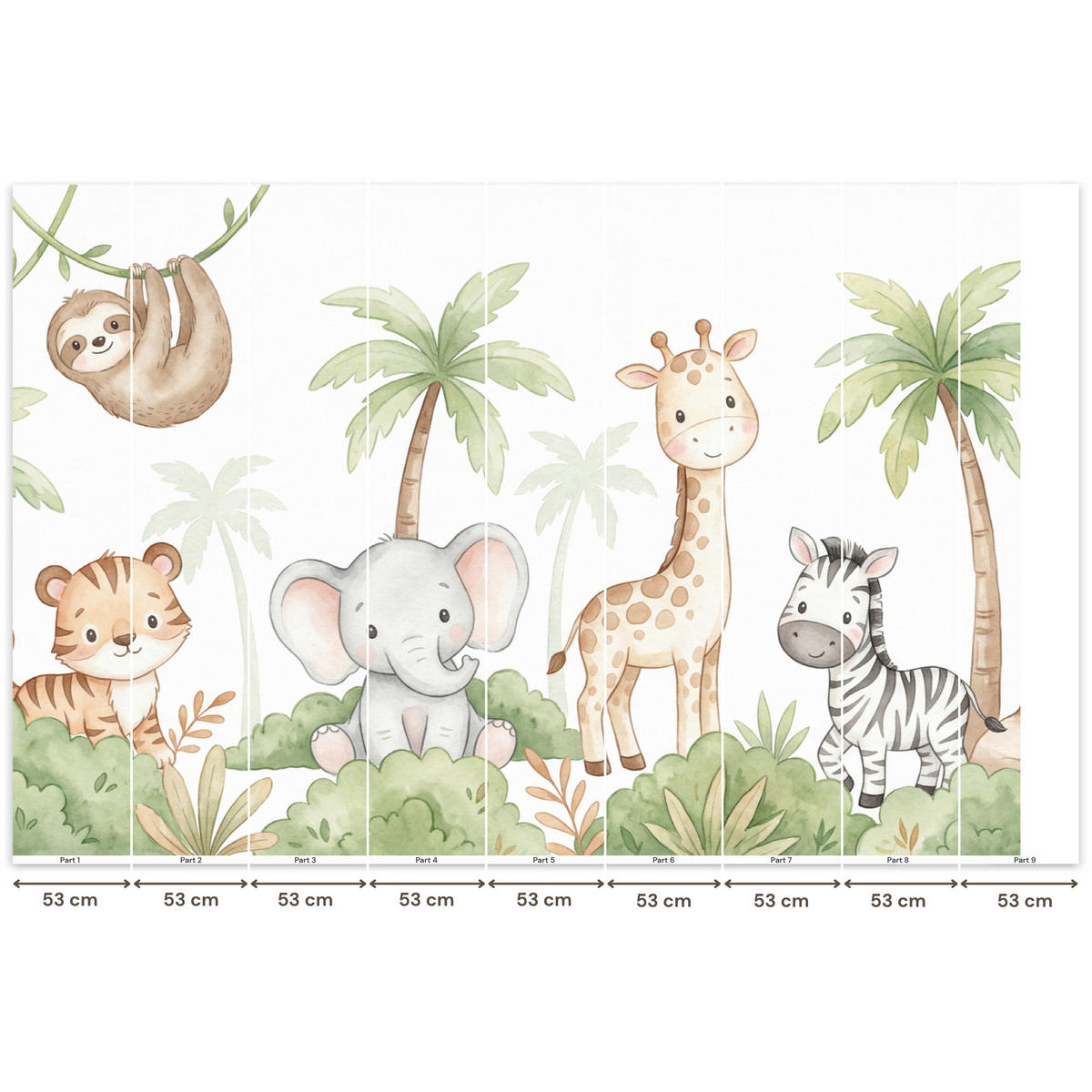KINDERTAPETE - Tiere - Dschungel - Pastell - 450x300 cm - Weiß, Papier (450/300cm) - OnlyWow