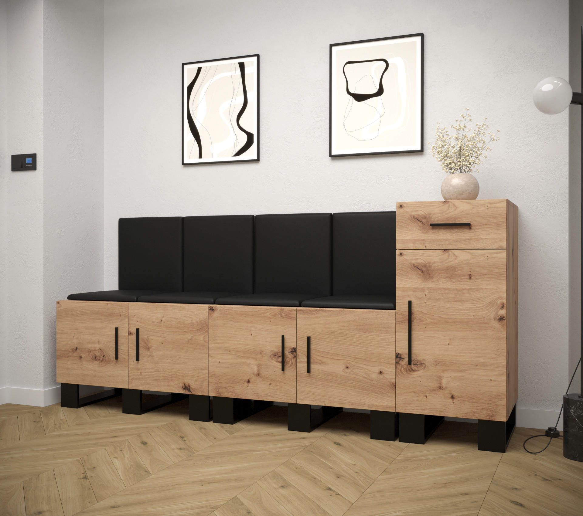GARDEROBEN-SET 95/210/45,6 - Schwarz/Eiche Artisan, Holz/Kunststoff (210/95/45.6cm) - Abiks Möbel
