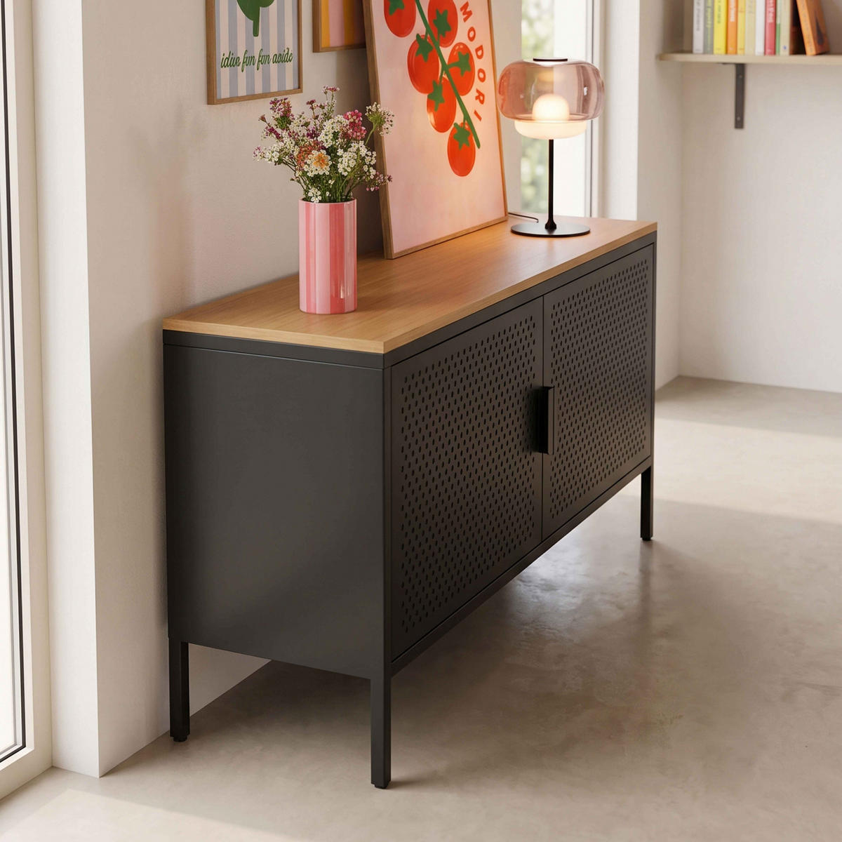 SIDEBOARD 100 cm, Schwarz - Schwarz, Metall (100/60/40cm) - Oviala