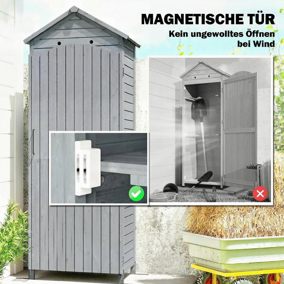 GARTENSCHRANK DE-09252 Holzoptik - Grau, Holz (58/213/85cm) - ComfortXL