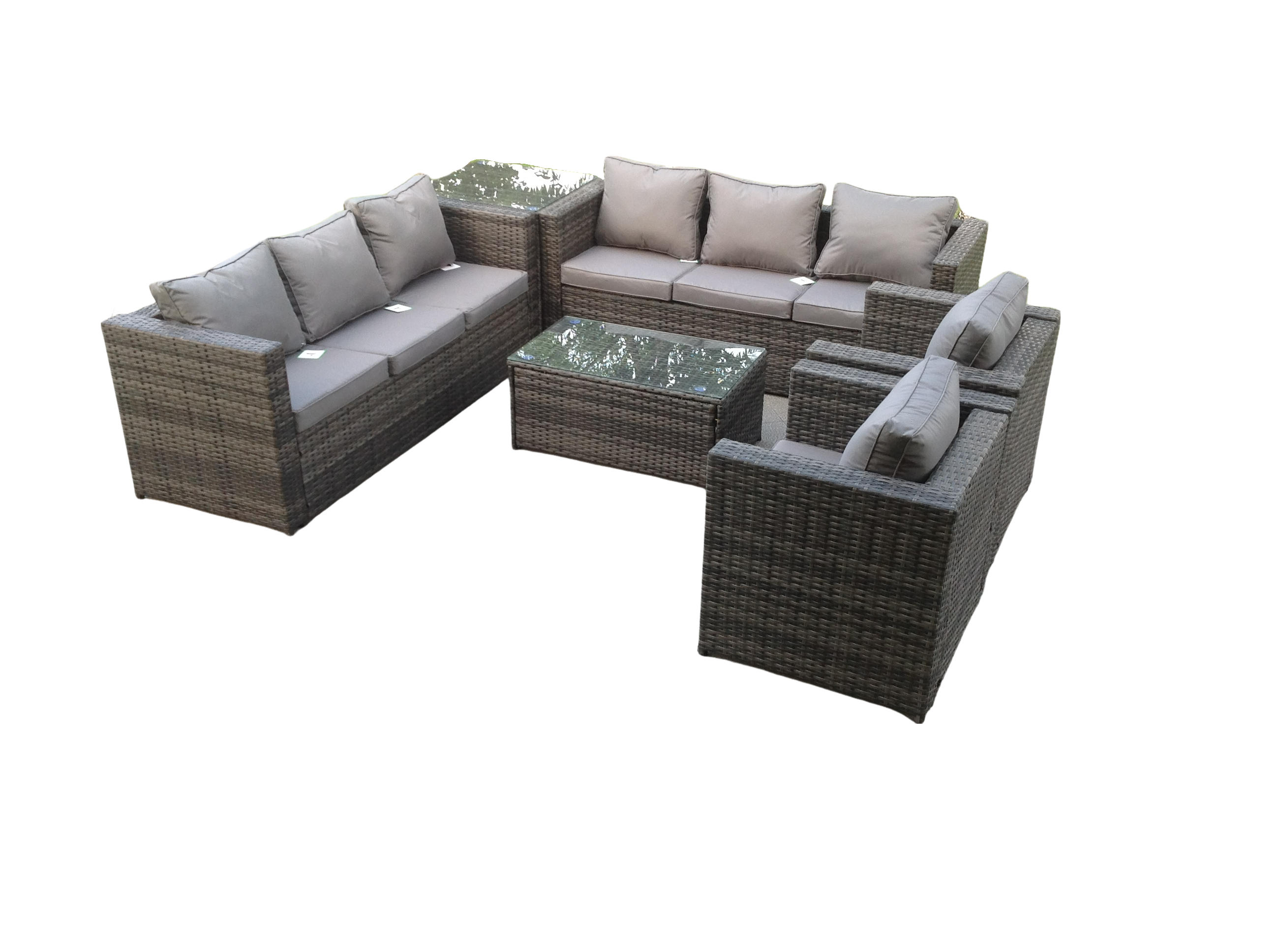 GARTENSET Polyrattan 8-Sitzer - Dunkelgrau/Grau, Glas/Kunststoff - Fimous