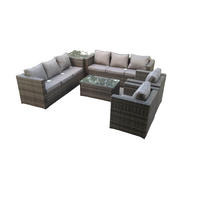 GARTENSET Polyrattan 8-Sitzer - Dunkelgrau/Grau, Glas/Kunststoff - Fimous