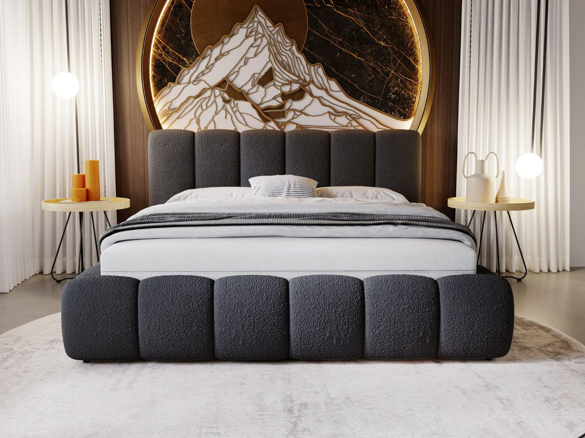 POLSTERBETT Cloud 180x200 Bouclé-Stoff Schwarz - Schwarz, Textil (180/200cm) - Graingold