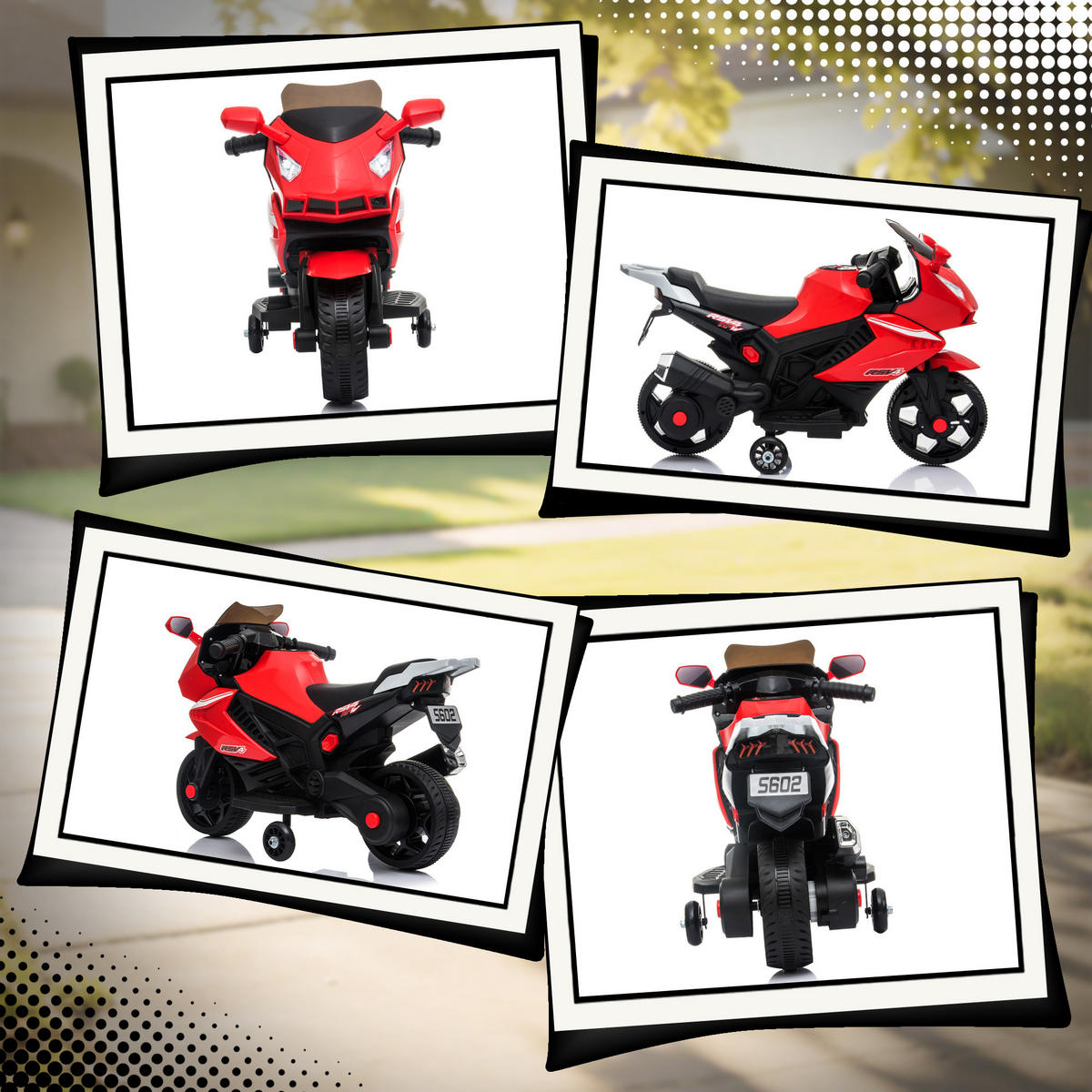 ELEKTRO KINDERMOTORRAD mit USB Stützrädern und Musik - Rot, Metall (75/36/49cm) - AIYAPLAY