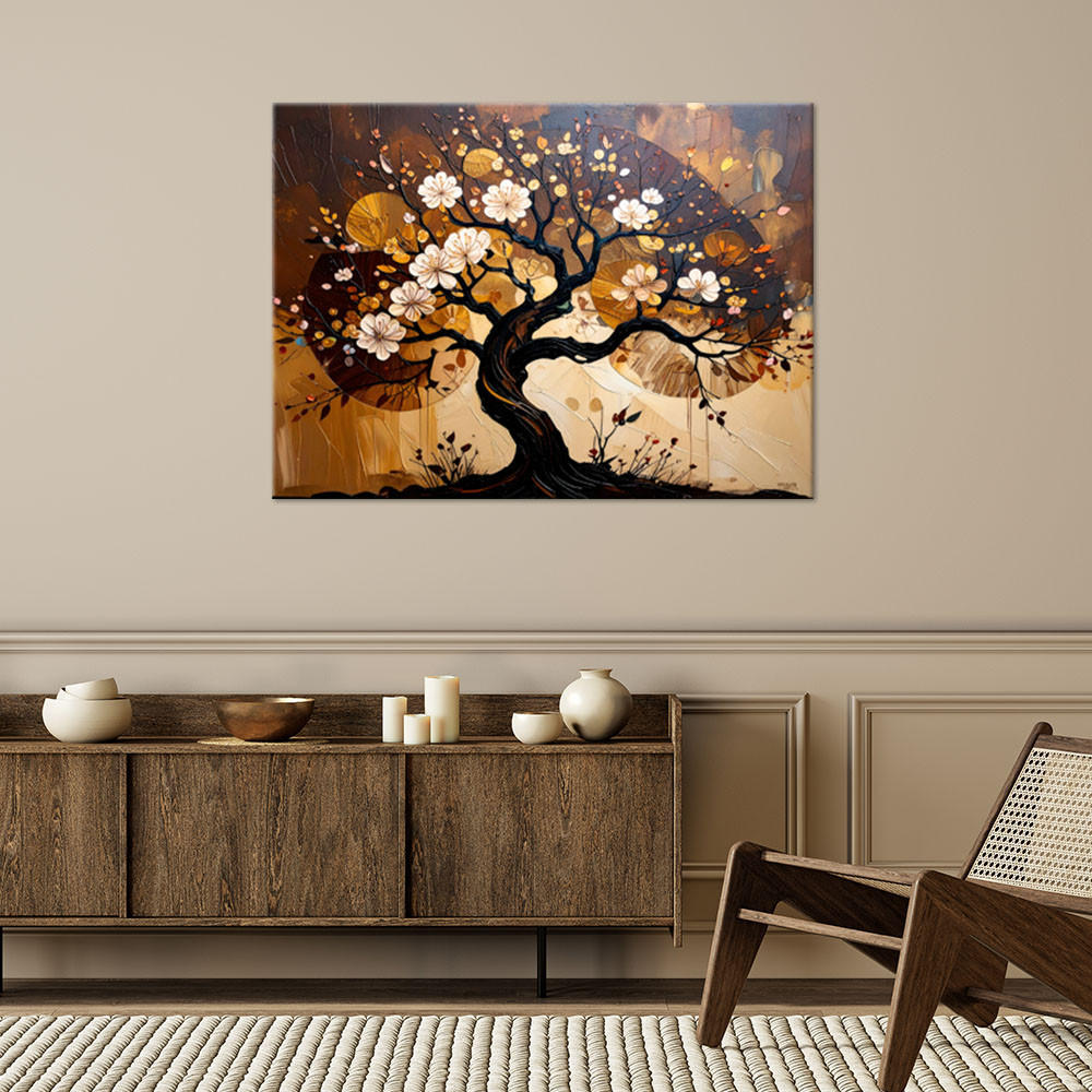 LEINWANDBILD Baum des Lebens Abstraktion Landschaft Braun 120x80cm - Beige, Textil (120/80cm) - Feeby