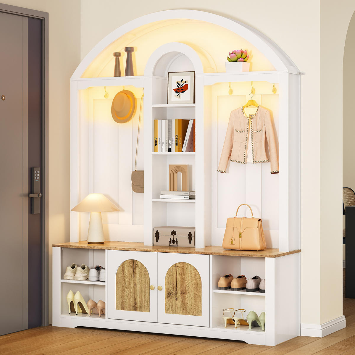 GARDEROBENSCHRANK multifunktional MDF Schuhregal Ablage Haken modern - Weiß, Holzwerkstoff (40/195/150cm) - FLIEKS