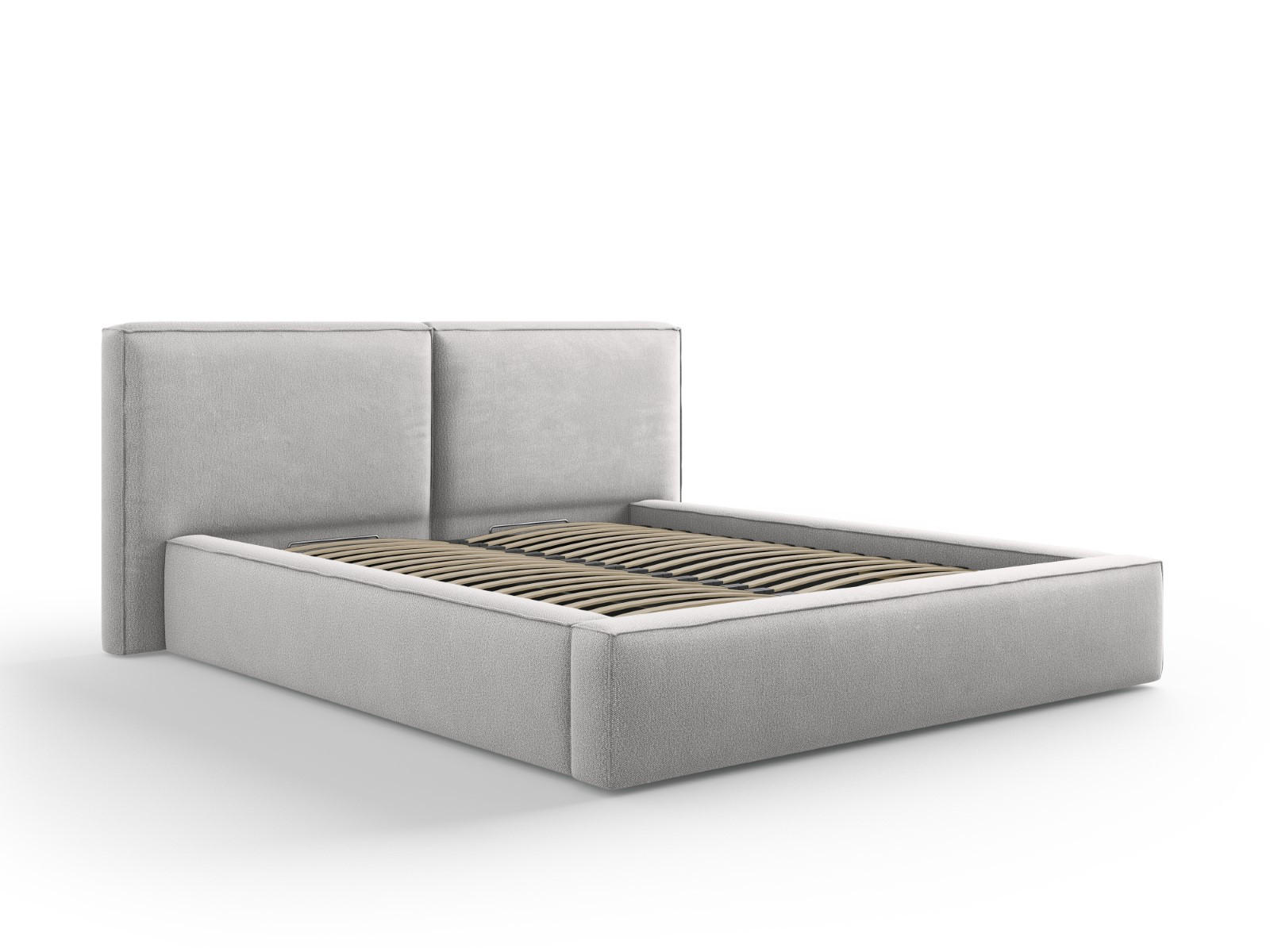 BETT mit Bettkasten und Kopfteil Jodie aus strukturiertem Stoff hellgrau 160x200cm - Hellgrau, Textil (160/200cm) - Micadoni