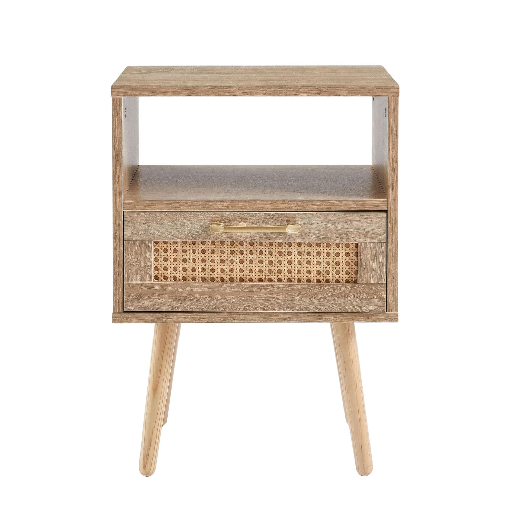 NACHTTISCH mdf rattan naturholzoptik mit schublade - Naturfarben, Holzwerkstoff (40/55/30cm) - Urban Meuble