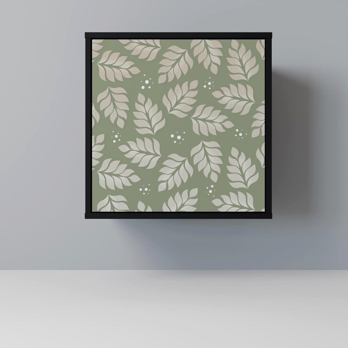 SIDEBOARD LEAVES ON GREEN, Schwarz, 57,5x42x70,5 cm, Schwarze Metall-Sternfüße - Multicolor/Schwarz, Holzwerkstoff/Metall (57.5/70.5/42cm) - SpaceRebels