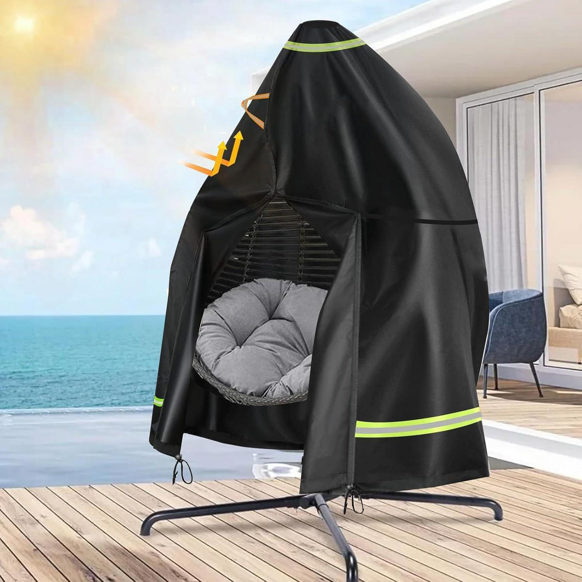 HÄNGESESSEL-ABDECKUNG 230 x 200 cm Oxford 420D wasserdicht - Schwarz, Textil (200/100/230cm)