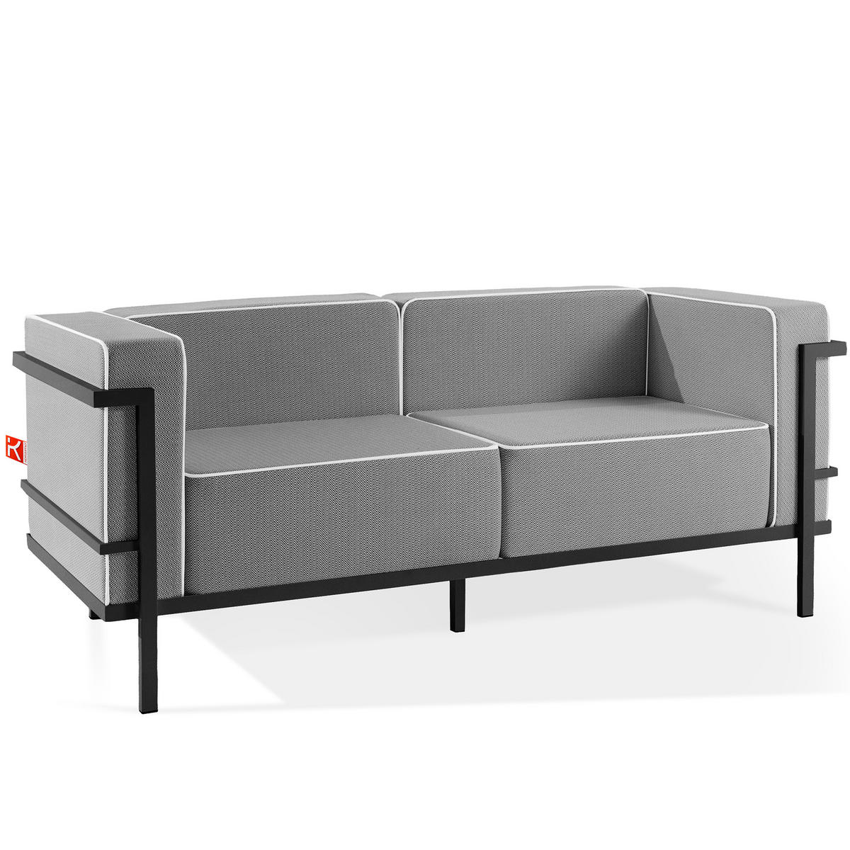 GARTENLOUNGE-SET TRIGLO 4-tlg., 1x Tisch, 2x Sessel, 1x Sofa 2-Sitzer, Modern, Dunkelgrau - Dunkelgrau/Schwarz, Glas/Textil - KONSIMO®