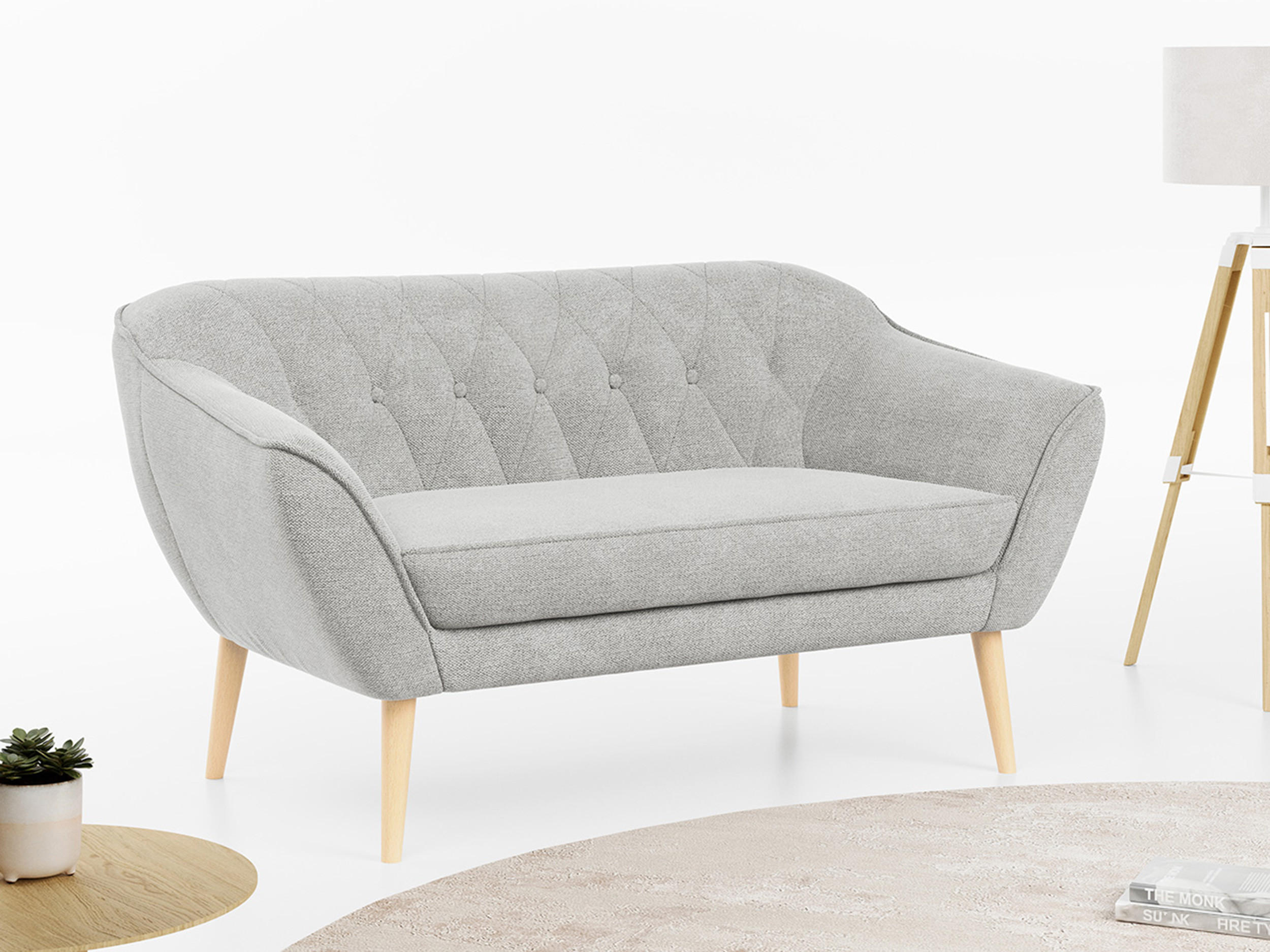 SOFA Pirs 2 Sitzer Strukture Hellgrau - Hellgrau/Braun, Holz/Textil (140/75/74cm) - MKS