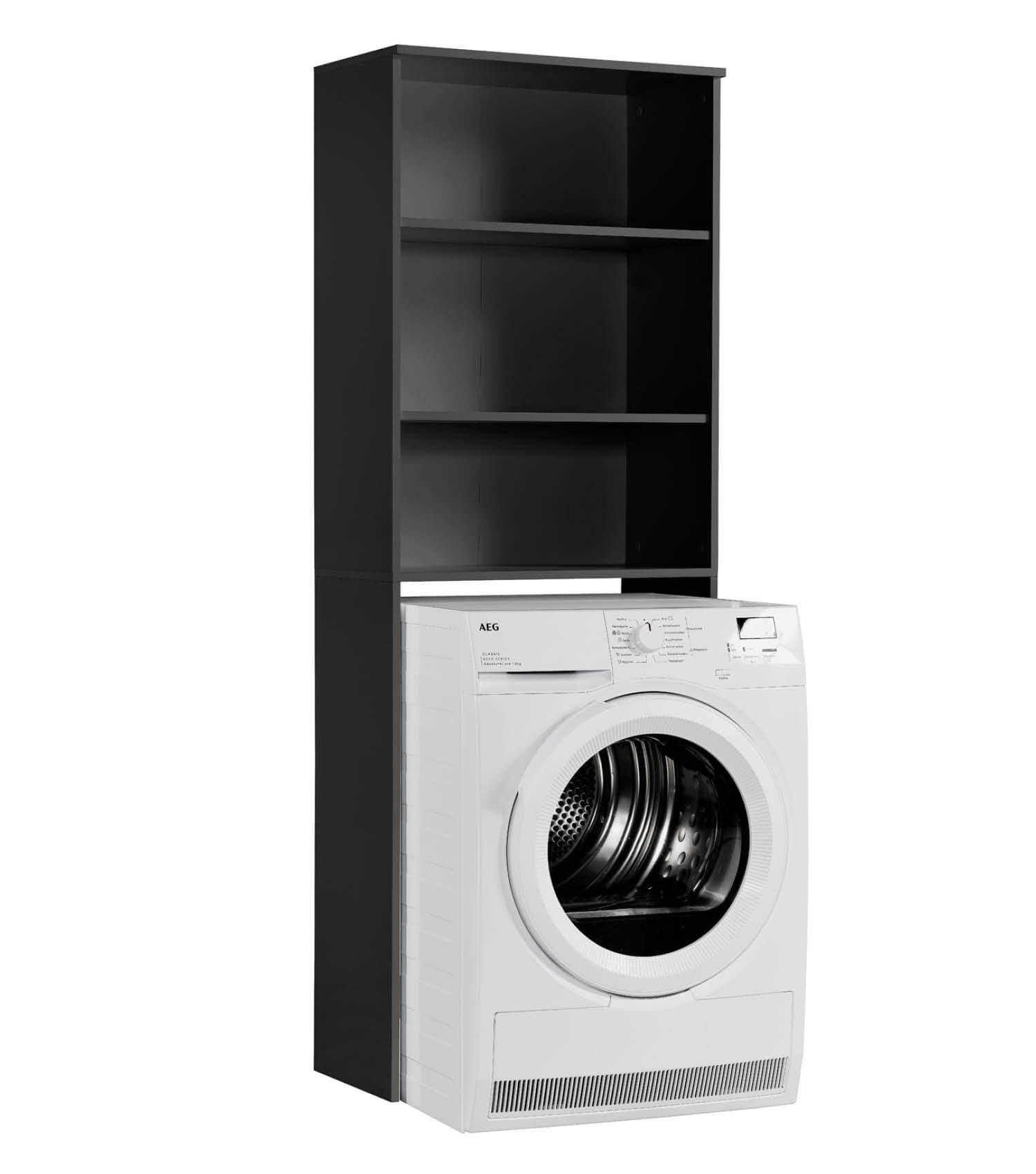 WASCHMASCHINENSCHRANK Der Saubermann - Anthrazit/Schwarz, Holzwerkstoff (65/180/34cm) - Mokebo