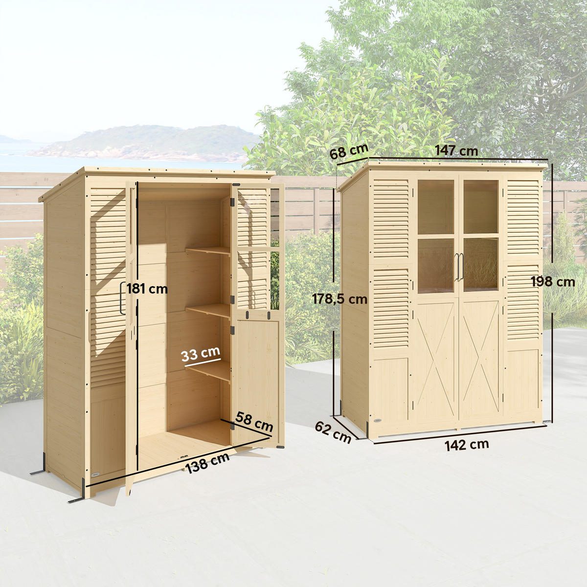 GERÄTESCHUPPEN DE-09248 Holzoptik - Naturfarben, Holz (147/198/68cm) - ComfortXL