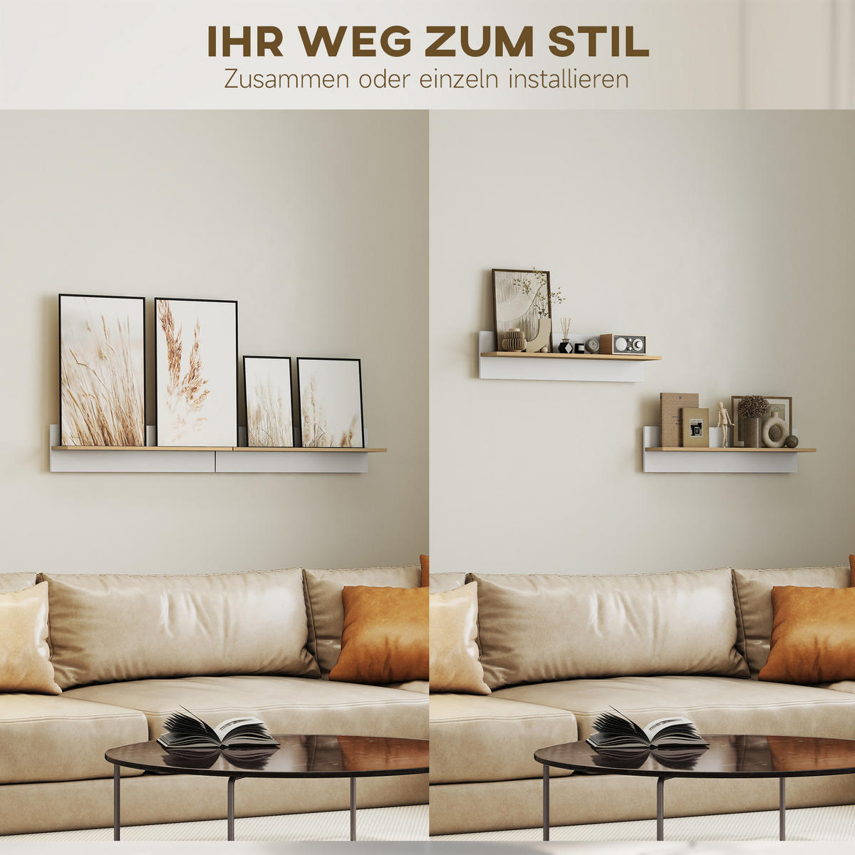 WANDBOARD DE-08861 2er-Set, Schweberegal, 80 cm Naturholz - Naturfarben, Holzwerkstoff (80/20/16.5cm) - ComfortXL