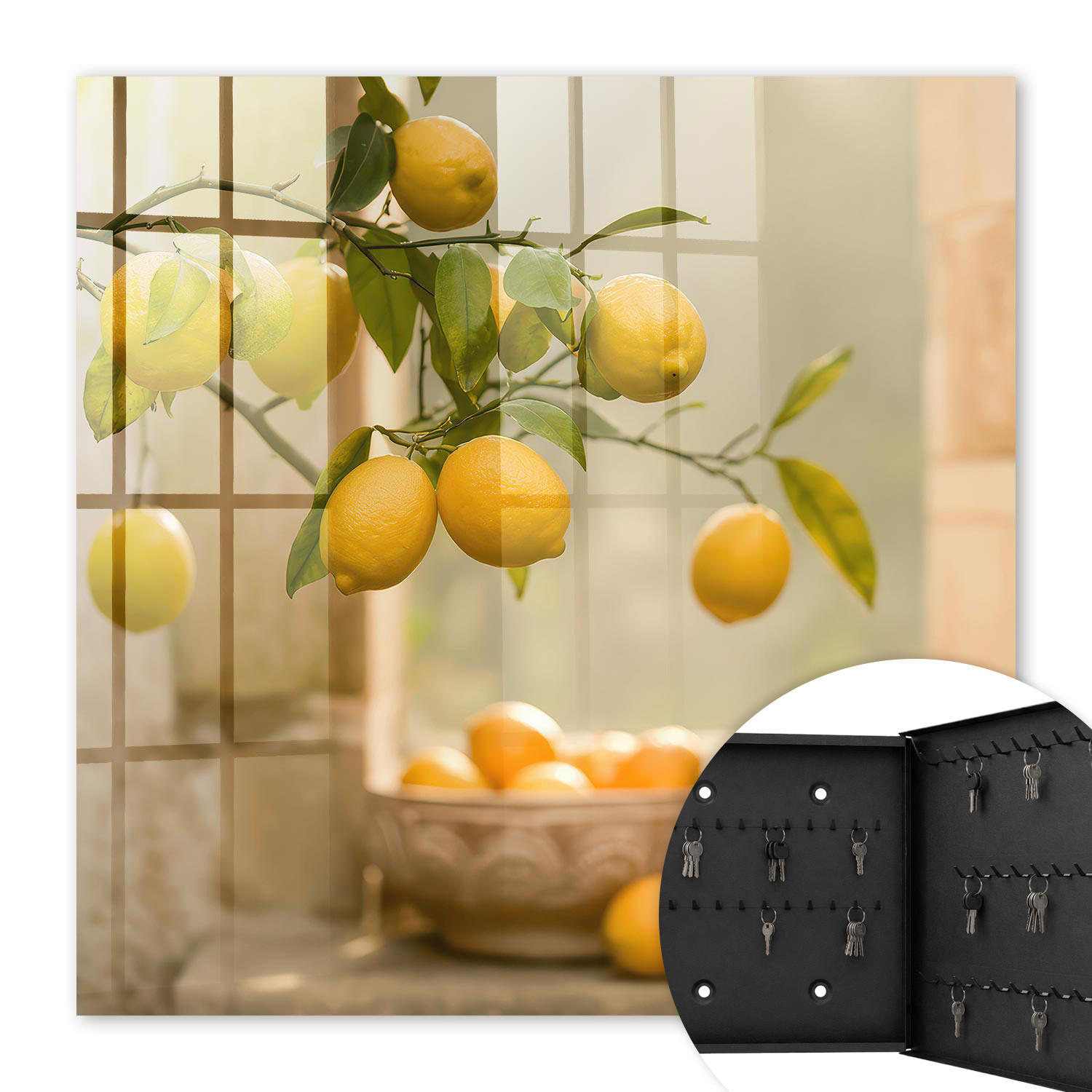 SCHLÜSSELBOX Schwarz 30x30 cm- Türöffnung nach rechts - Lemon Charm - Gelb, Metall (30/30/5cm) - TULUP