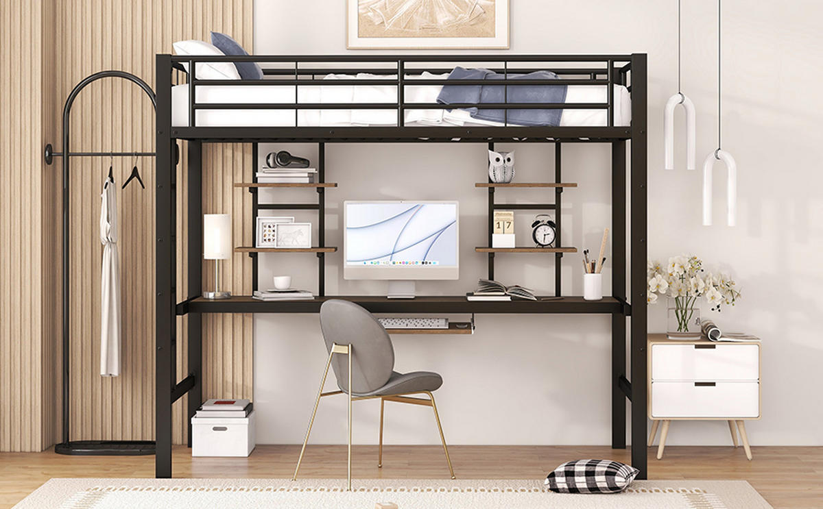 ETAGENBETT 140/200 cm Grau - Grau, Holzwerkstoff/Metall - Urban Meuble