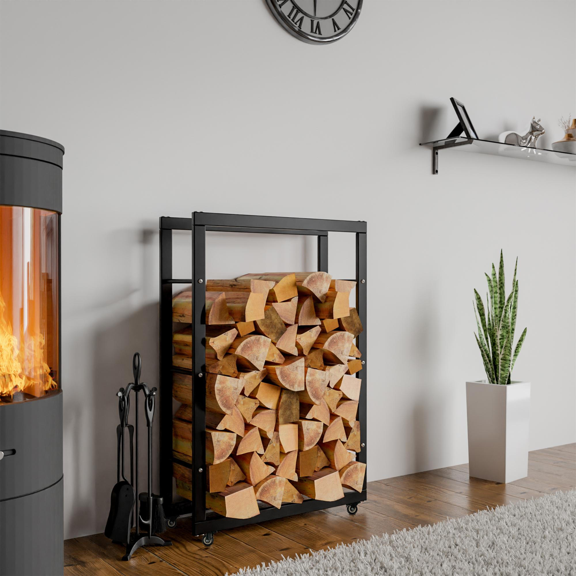 KAMINHOLZREGAL 60/25/100 cm Metall schwarz - Schwarz, Metall (60/100/25cm) - CLP