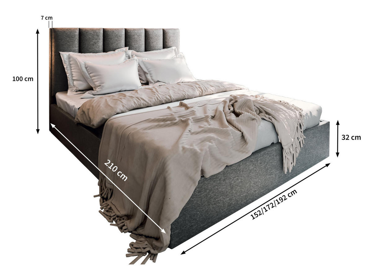 POLSTERBETT LURE 160x200 cm mit Bettkästen - Schwarz - Schwarz, Holz (160/200cm) - MASSENO