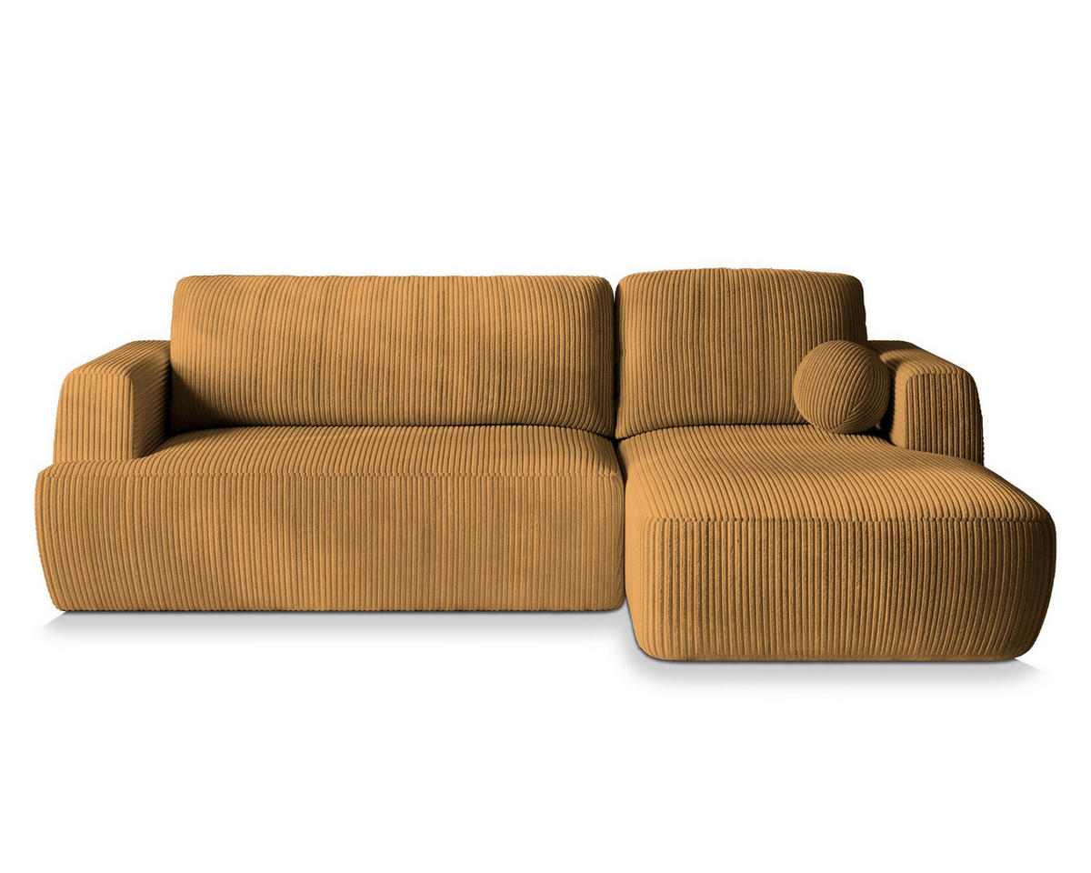 ECKSOFA SENTI P R-S Gelb Kordstoff mit Schlaffunktion - Gelb, Holz (246/148cm) - MASSENO