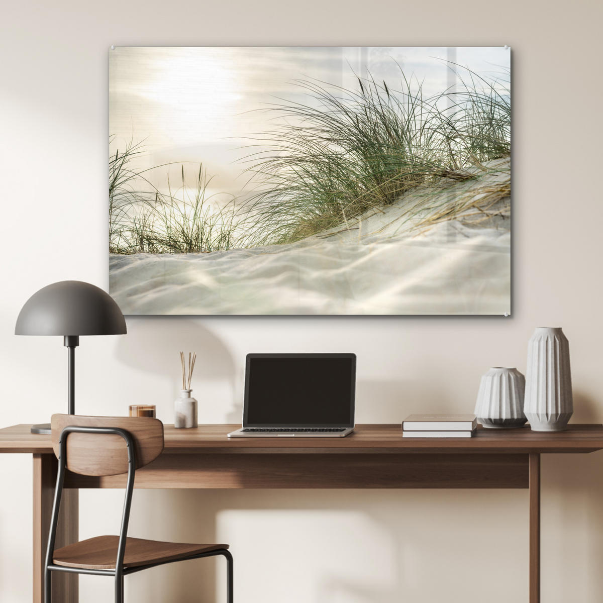 ACRYLGLASBILD Dünen - Strand - Schlewswig-Holstein - Wattenmeer 120x80 cm - Creme, Glas (120/80cm) - MuchoWow