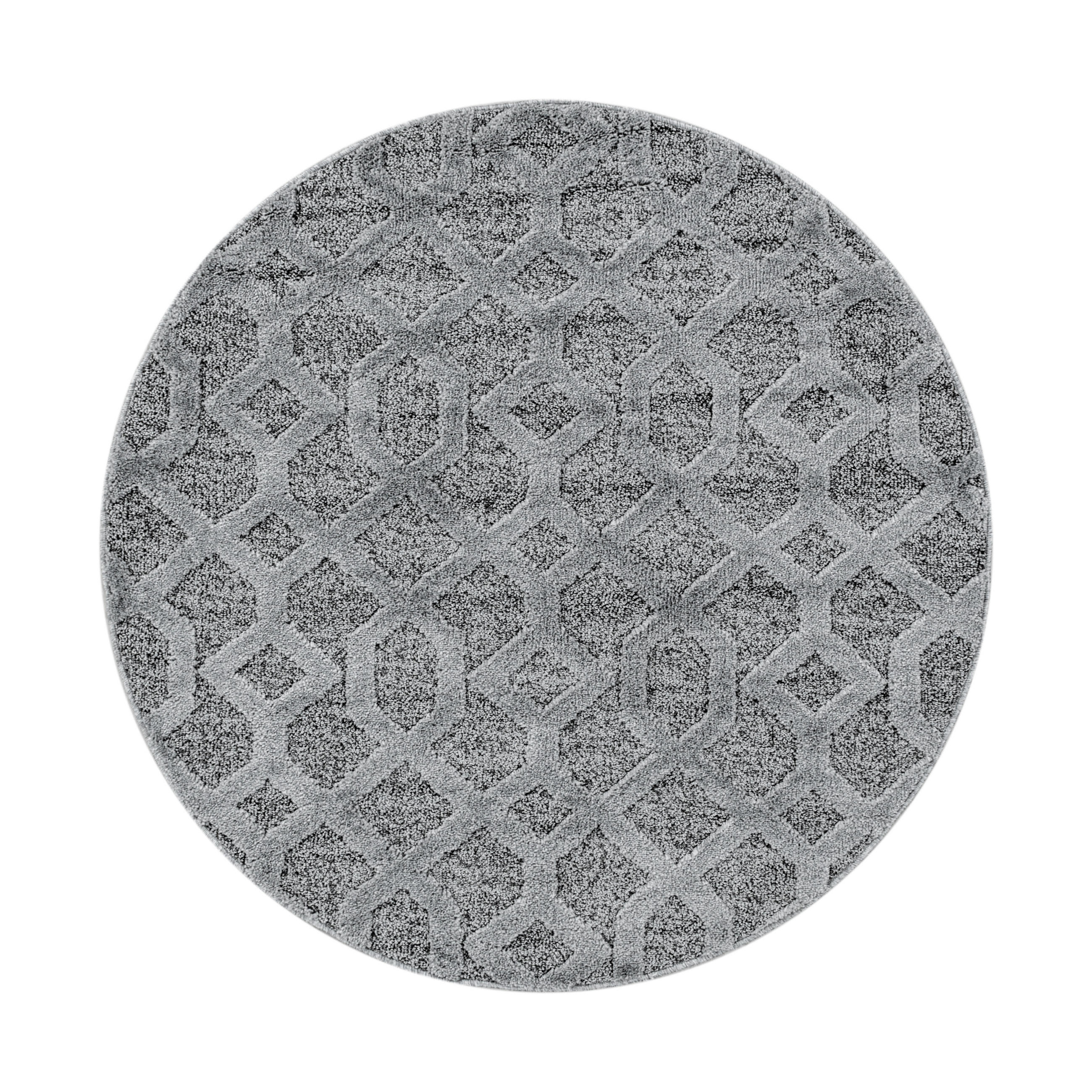 TEPPICH Esszimmer 3D Grafisch Elegant Waschbar Wohnzimmer Rund Grau 160x160 cm – EISACK - Grau, Textil (160/160cm) - KADIMA DESIGN