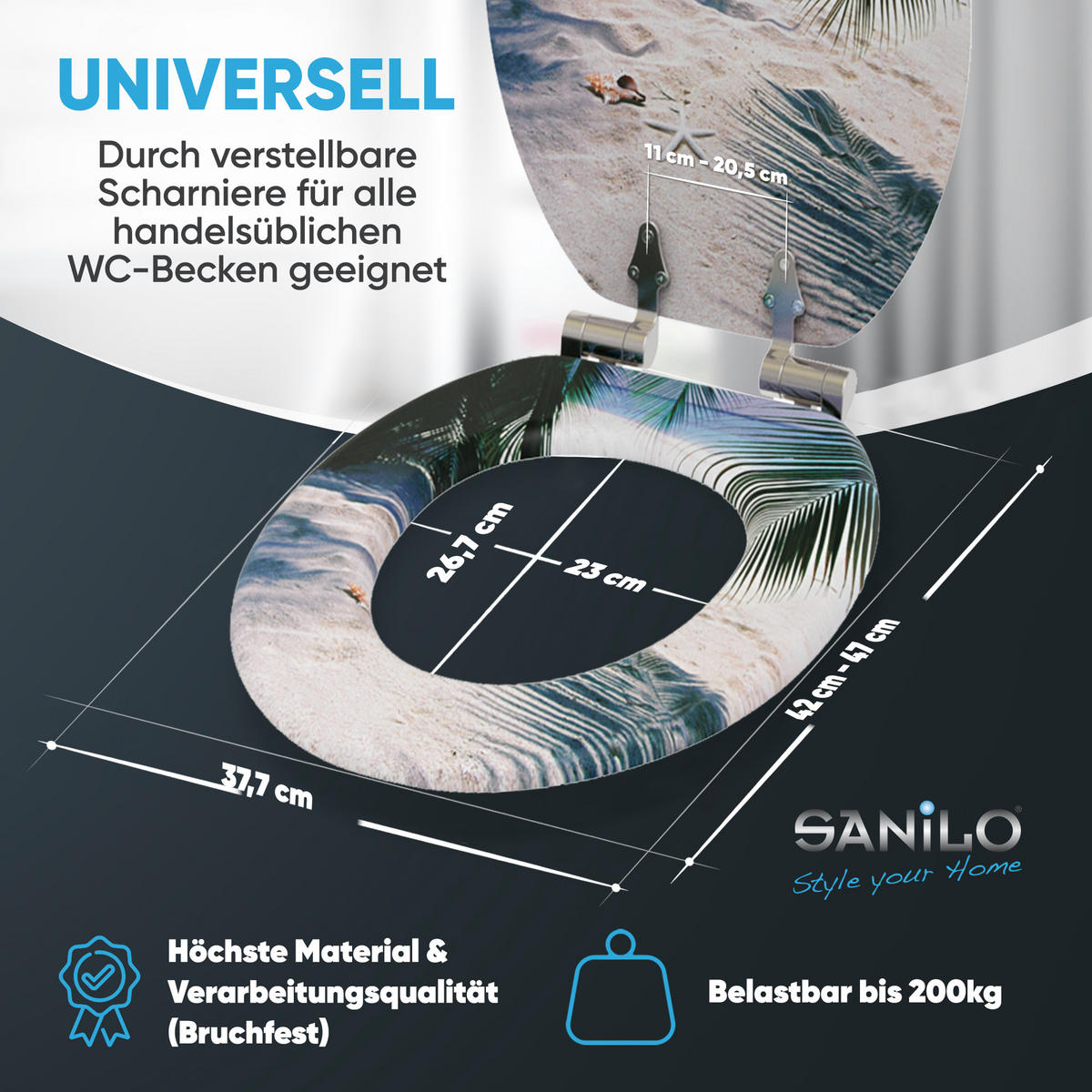 WC-SITZ mit Absenkautomatik Beach - Beige, Holzwerkstoff (38/6/47cm) - Sanilo