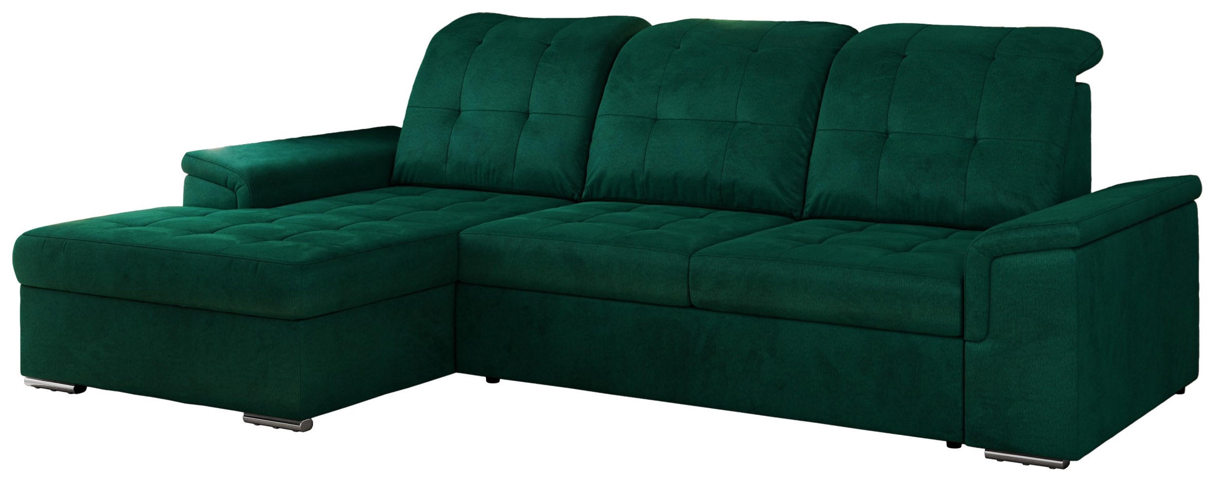 ECKSOFA MADRITO L - DunkelGrün Velorus - Links - Dunkelgrün/Silberfarben, Textil/Metall (160/256cm)