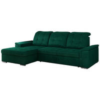 ECKSOFA MADRITO L - DunkelGrün Velorus - Links - Dunkelgrün/Silberfarben, Textil/Metall (160/256cm)