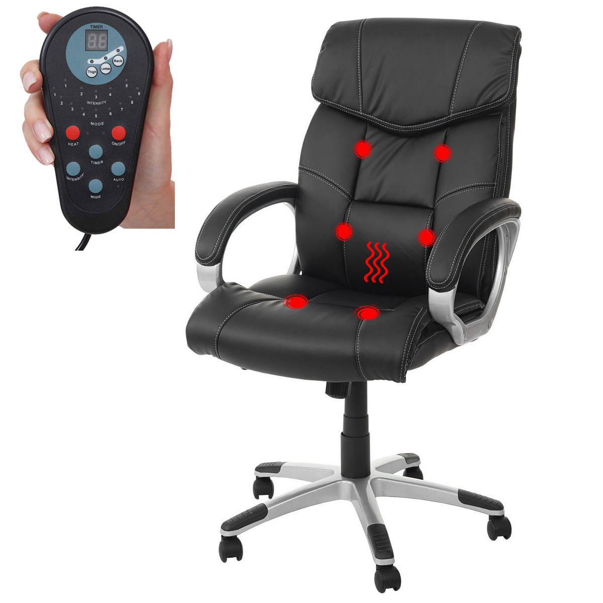 DREHSTUHL mit Massagefunktion HxBxT 119x73x66cm Sitzhöhe 48cm Heizfunktion Massagefunktion Kunstleder Schwarz - Schwarz, Kunststoff (73/119/66cm) - PROREGAL