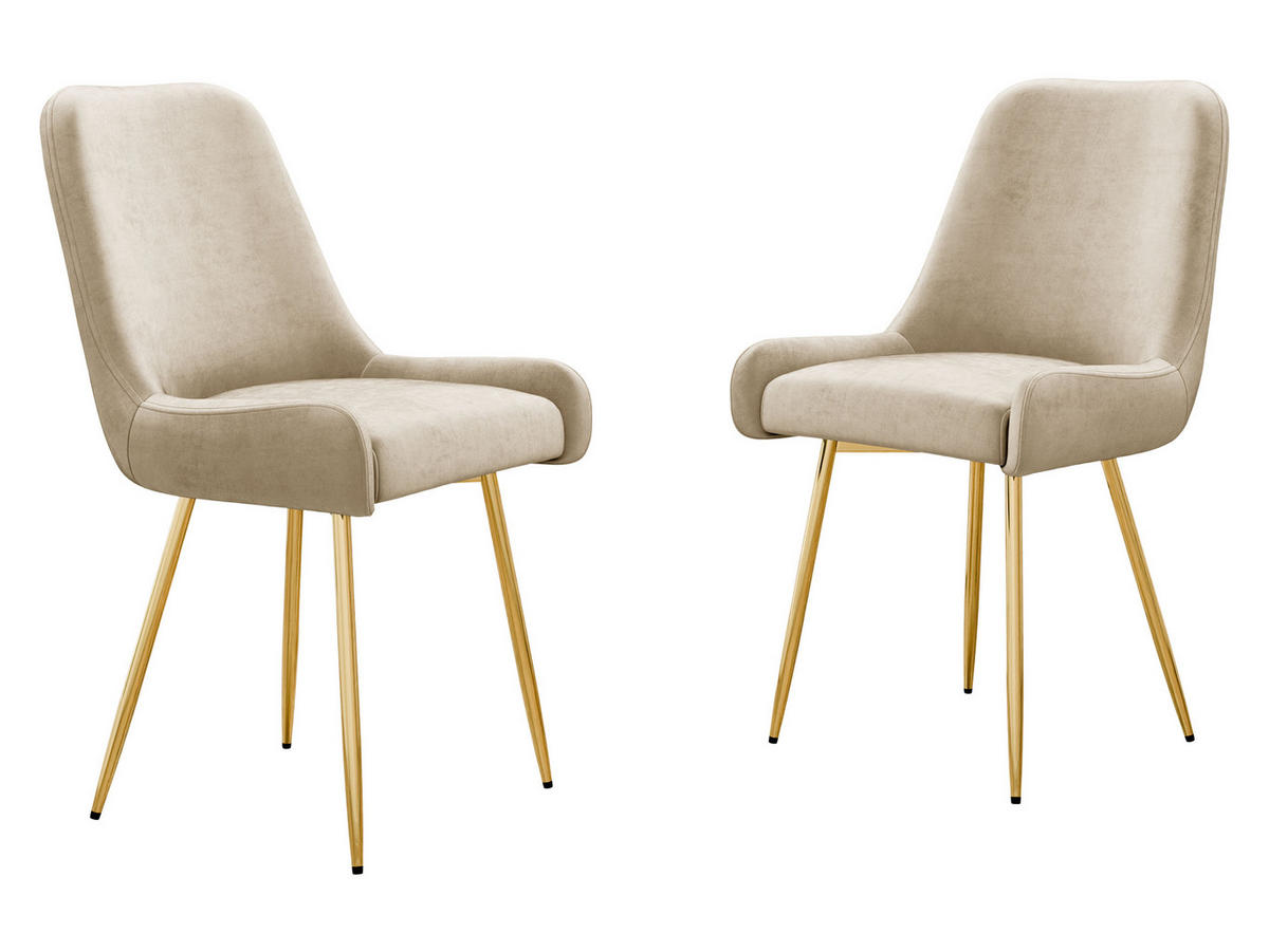 STUHL 2er-Set Muz DC-1148 (2 Stück in Samt) - Beige/Goldfarben, Textil/Metall (54/87/59cm) - MIRJAN24