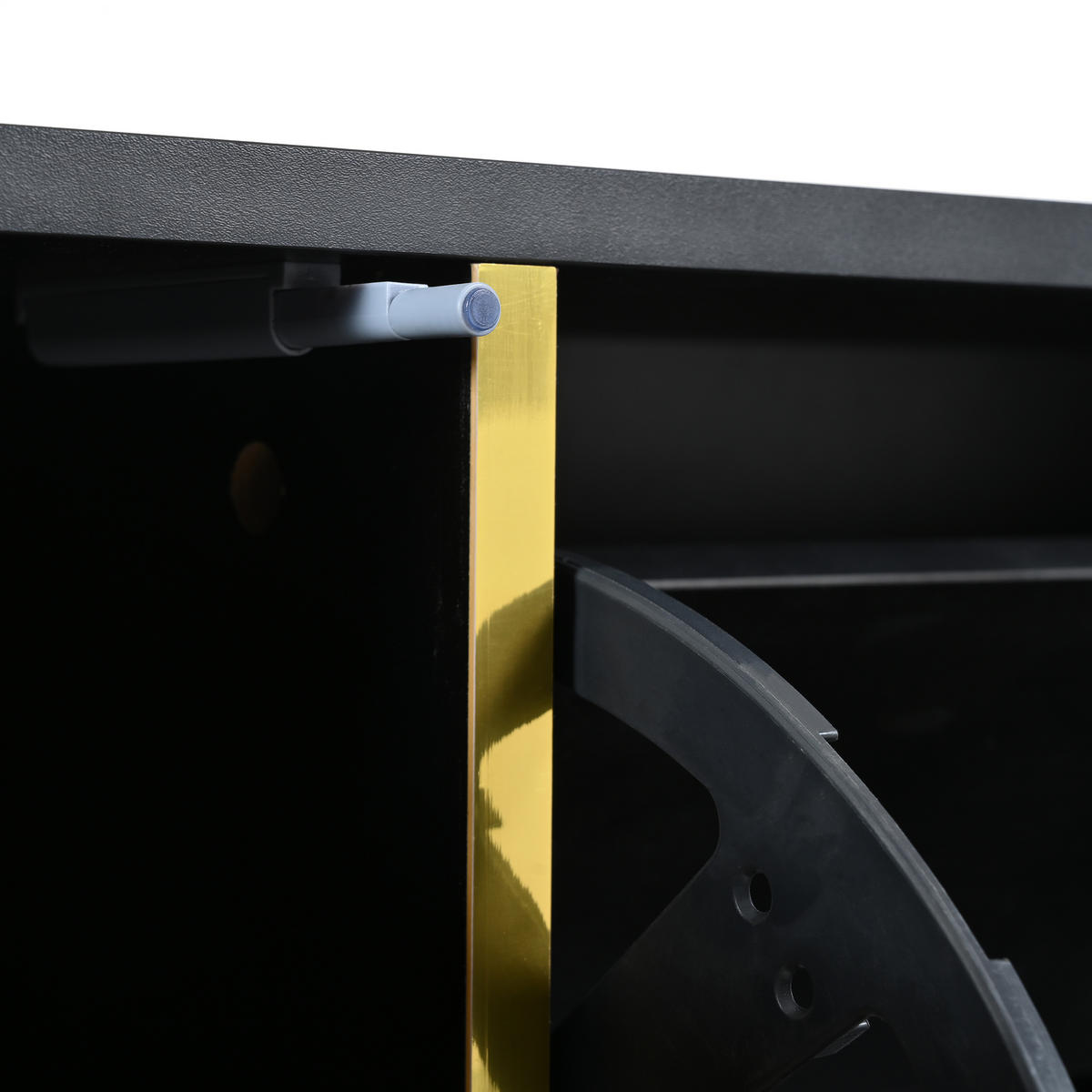 SCHUHSCHRANK in Schwarz Hochglanz Schuhkipper mit LED-Licht für Eingangsbereiche, Flur und Schlafzimmer, B80/T25/H96 cm - Goldfarben/Schwarz, Holzwerkstoff/Metall (80/96/25cm) - STILVORA