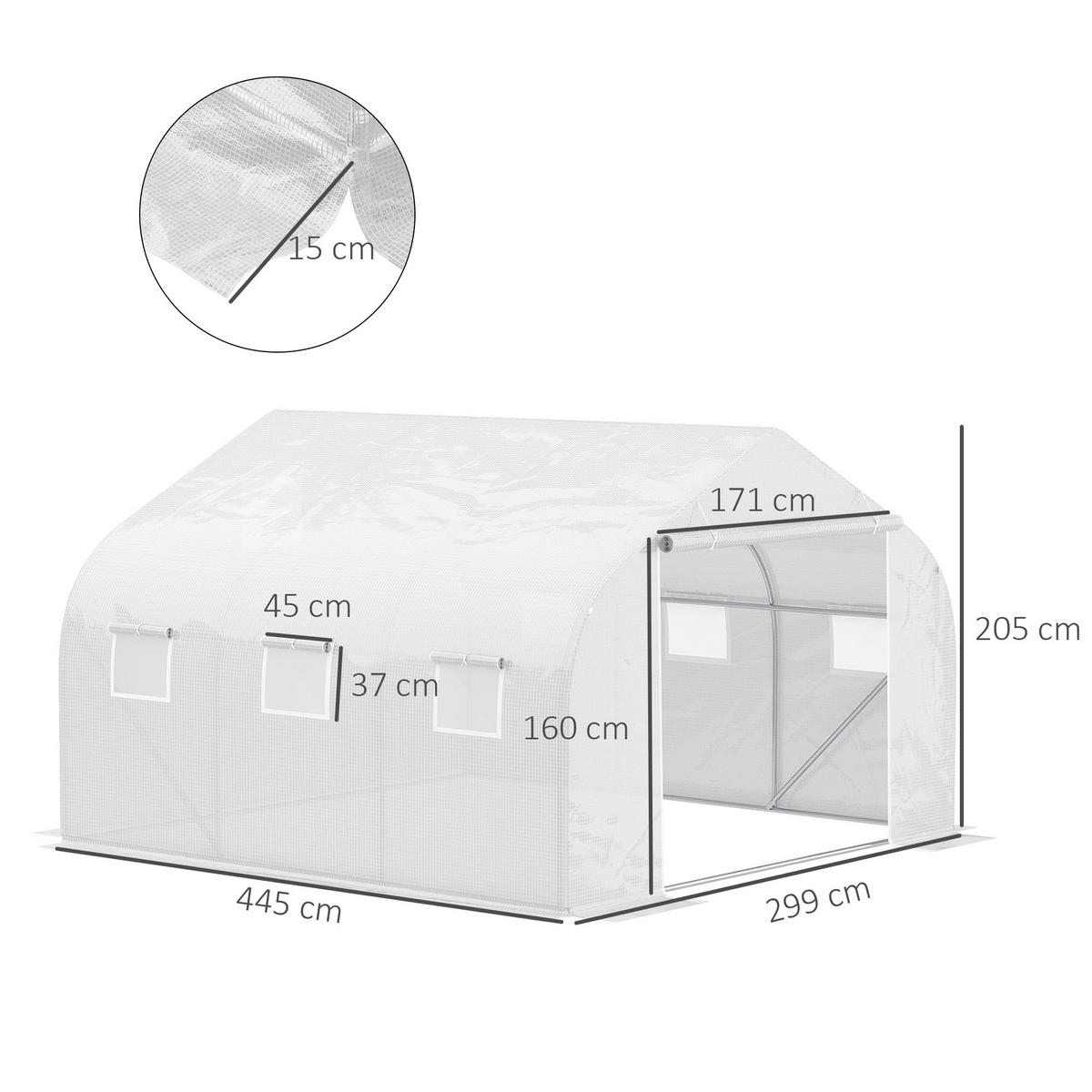 GEWÄCHSHAUS 4,45x2,99x2,05 m Folie weiß - Weiß, Metall (445/205/300cm) - Fortuna Lai