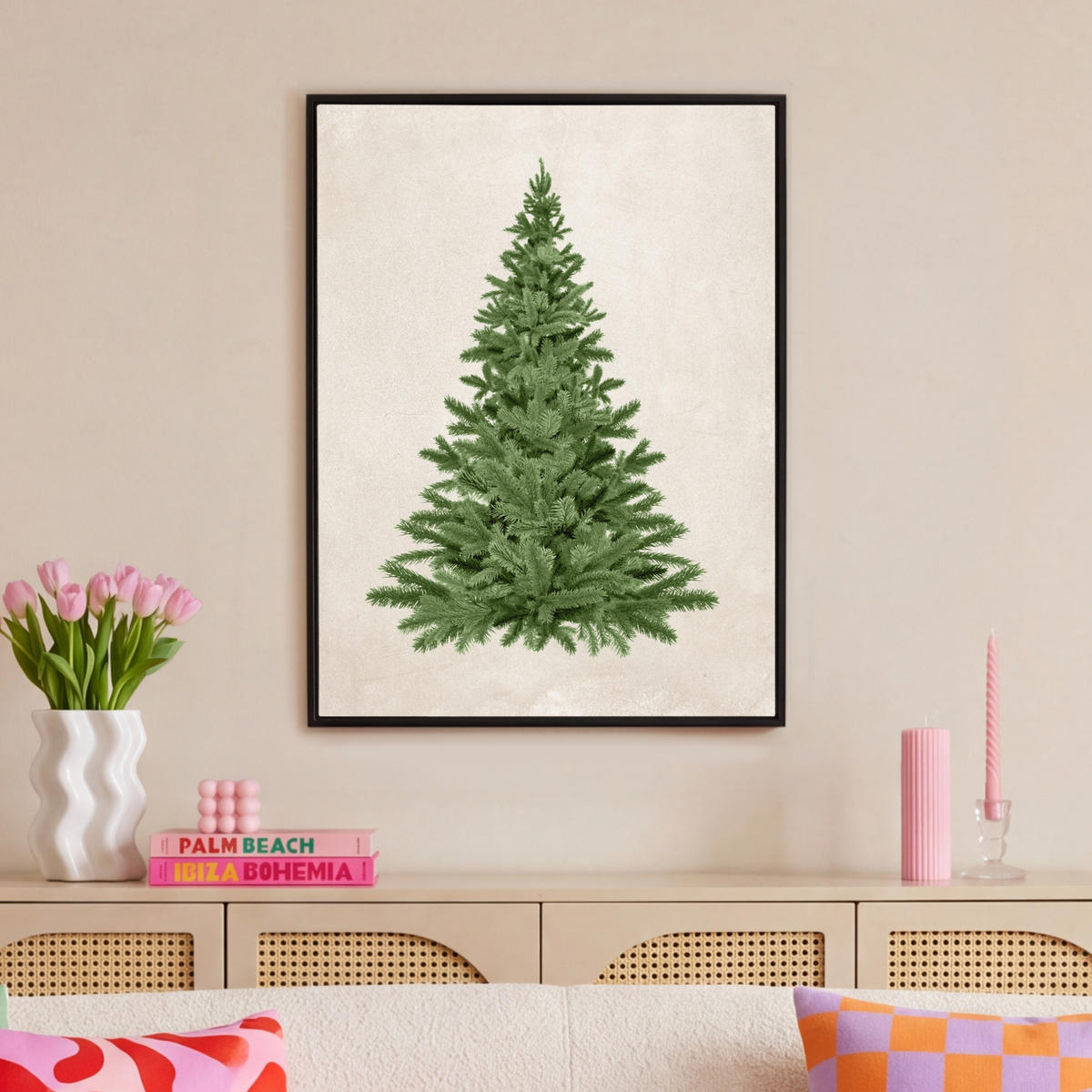 LEINWAND Bilder mit Rahmen - Weihnachtsbaum - Grün - Weihnachten - Feiertage - 70x100 - Olivgrün, Textil (70/100cm) - MuchoWow