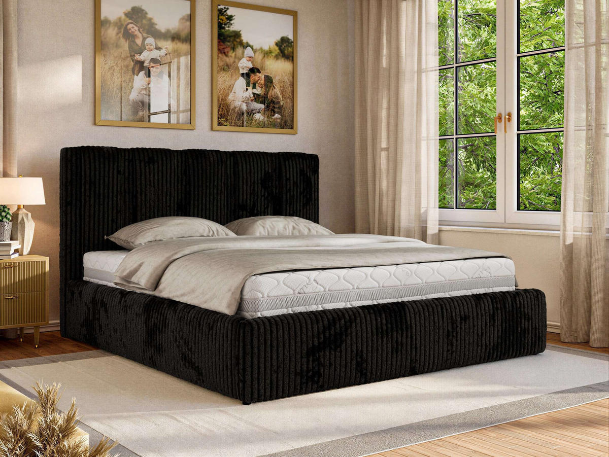 POLSTERBETT SAVINO CLASSIC 160/200 - Schwarz Cord - ohne Matratze - Schwarz, Textil (160/200cm) - MKS