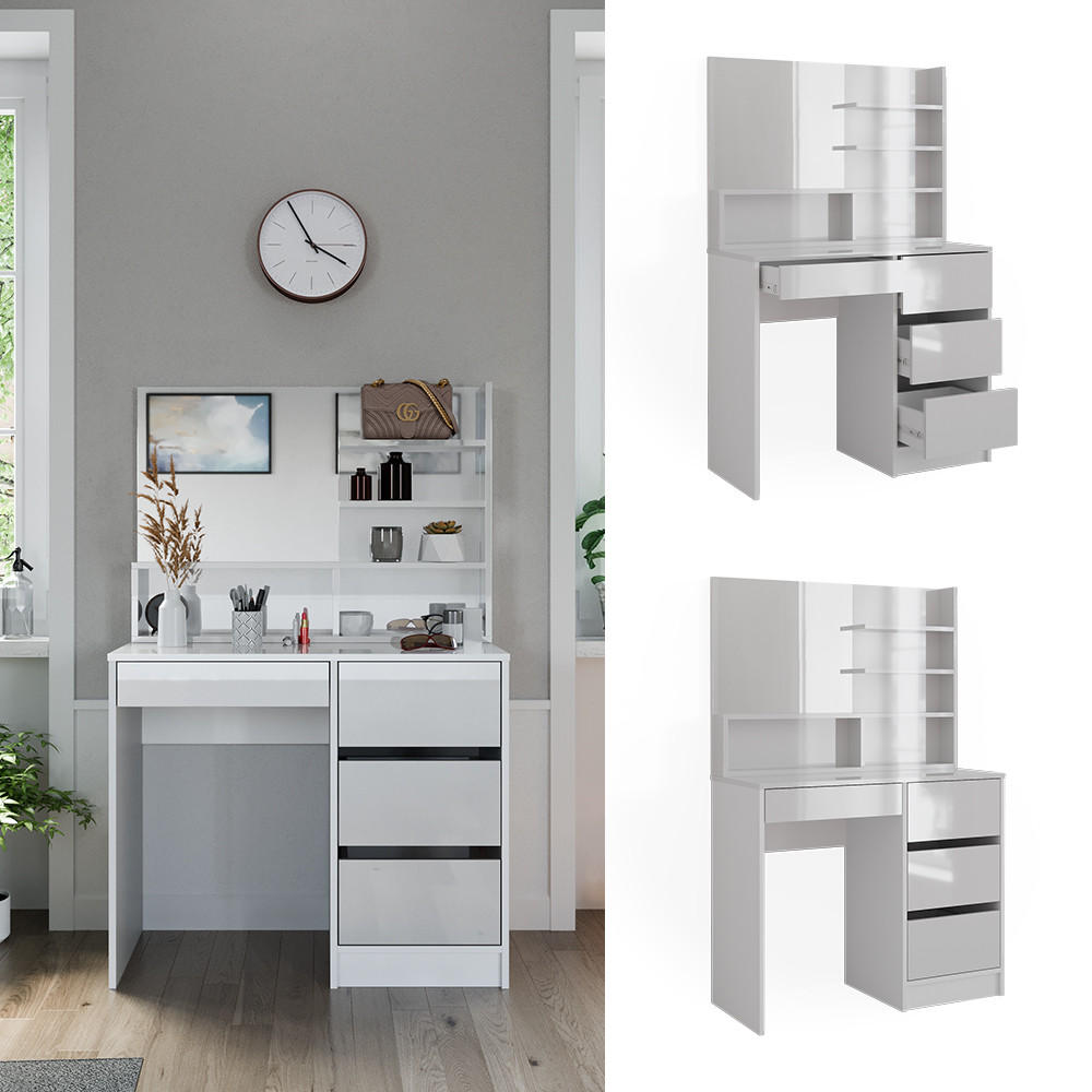 SCHMINKTISCH Sherry Weiß 90 cm mit Spiegel - Weiß, Holzwerkstoff (40/75/140cm) - Vicco